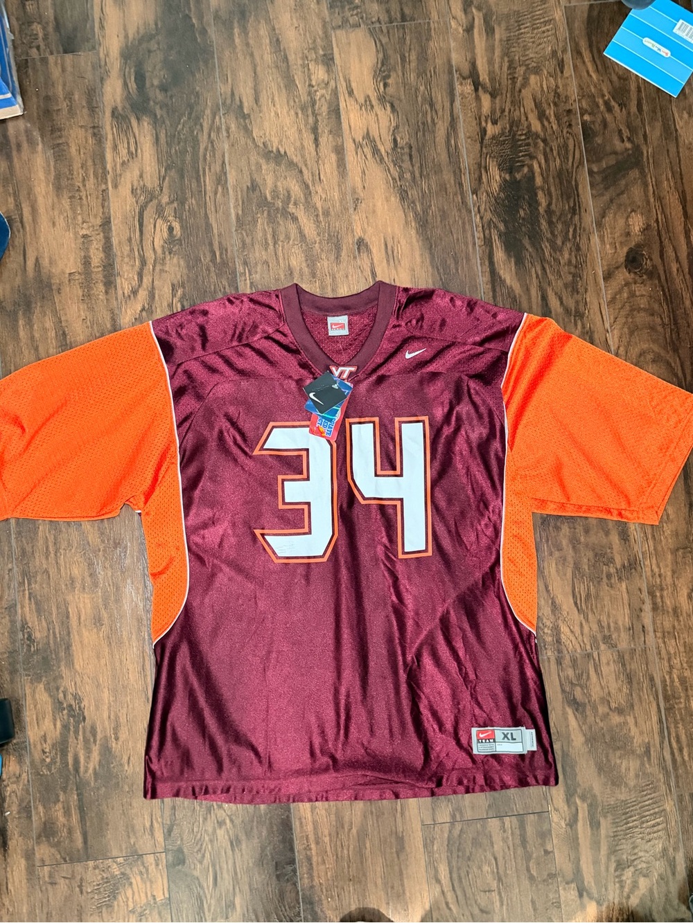 NWT Vintage Nike Virginia Tech Hokies Football Men Jersey #34 XL Maroon Orange